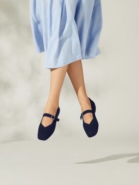 Vivaia Margot Mary Jane Square Toe Ballet Knit Flats Shoes Navy Blue Size 9-9.5